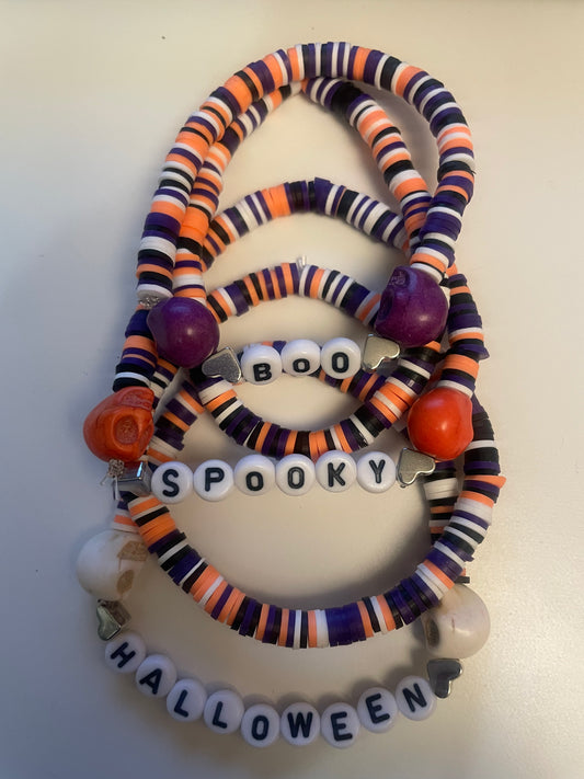 Boo, Spooky, Halloween with Silver - Bracelet Stack